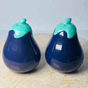 Vintage Anthropomorphic Purple Eggplant Salt & Pepper Shaker Set Vegetable Retro